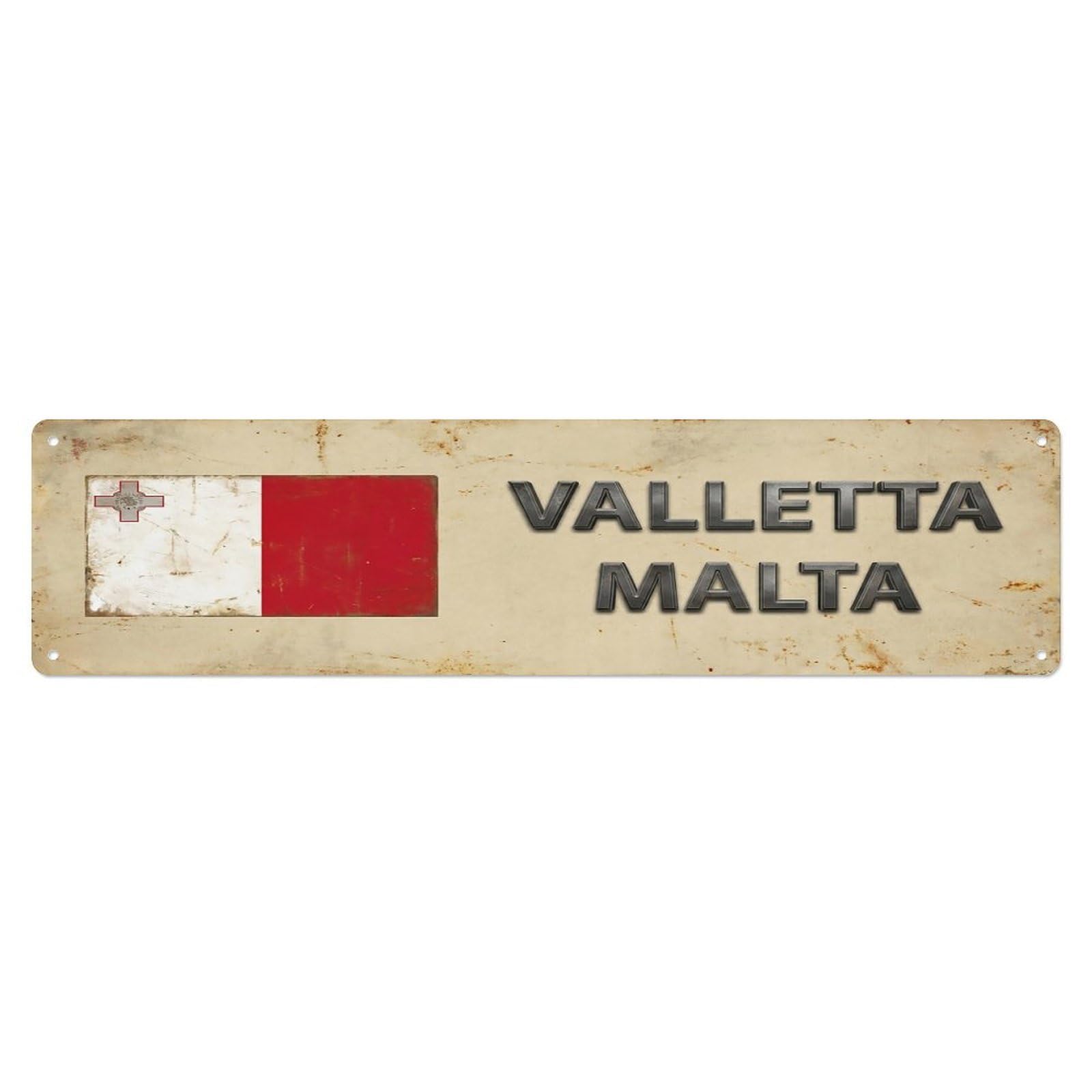 Vintage Valletta Malta Flag Decor Rustic Travel Metal Tin Sign