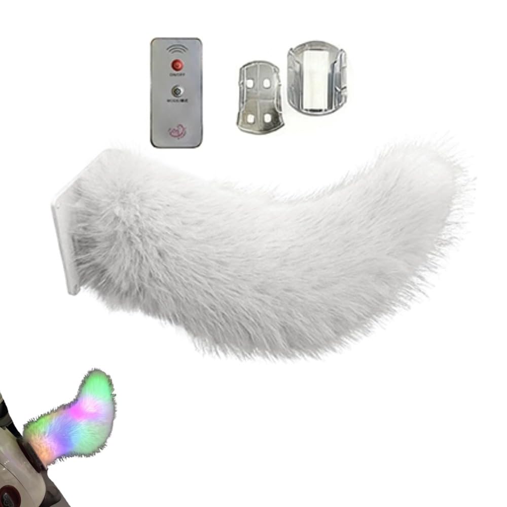 Animatronic Electric Tail for Car Decoration, Fuzzy Fox Tails with Colorful Lighting Remote Control, Rechargeable Auto Trunk Charm for RV Travel Motorcycle, Cosplay Accessory, Wagging Tail for Car
