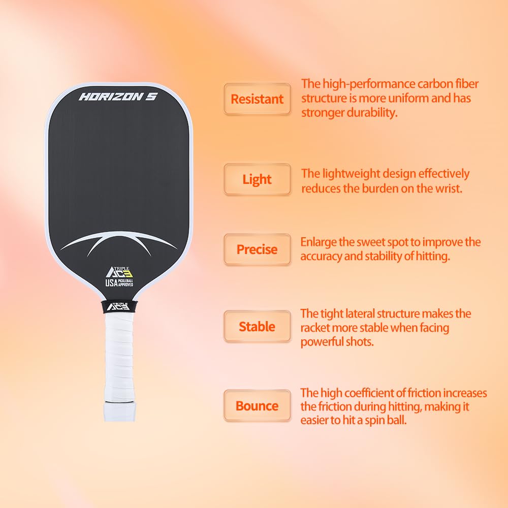 Amazon | S炭素繊維 Triple Ace ピックルボールパドル 高摩擦拍面 220g