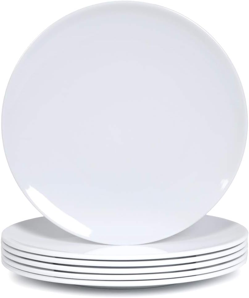 Webbylee Melamine Dinner Plates - 6pcs 10inch Dinnerware Dishes Set for Indoor and Outdoor Use, Break-resistant, White