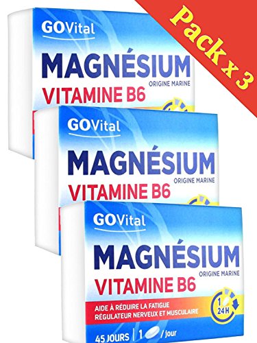 Govital Magnésium Vitamine B6 - Origine Marine - Fatigue Nerveuse et Musculaire- 3 Boites de 45 Comprimés
