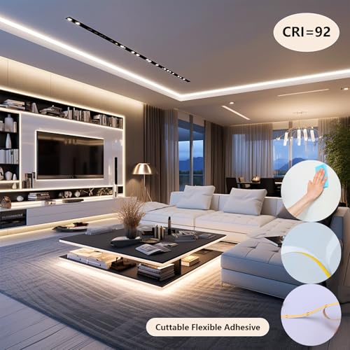 Image of BENLUN 48V COB LED Strip Light 65.6ft, 4000K Natural White Flexible Cuttable LED Tape Lights 8W /M 480LEDs /M CRI 92 with AC 110V Power Supply for Bedroom Ceiling Living Room Commercial