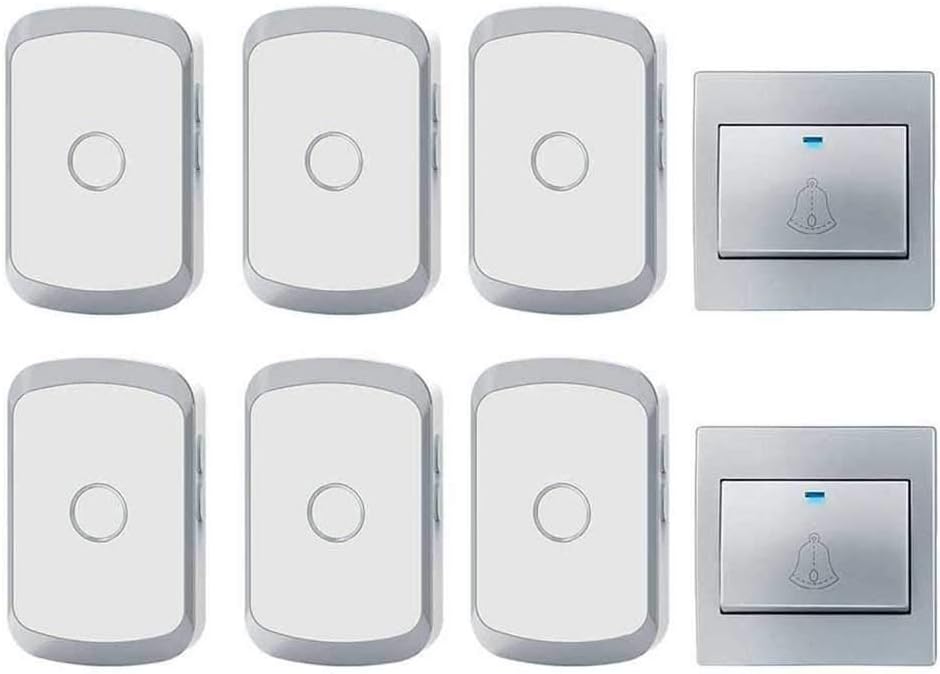 Wireless Doorbell Waterproof, Home AC Doorbell 2 Transmitters 6 Receivers, 36 Music Melody / 4 Level Volume Adjustment, 300M Transmission Distance,Gold,Silver