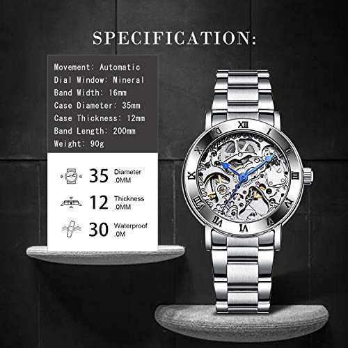 Gute 40005L-S-F Ik Women'S Automatic Watch, Steampunk Self Winding Mechanical Bracelet Stainless Steel Wrist Watch thumb #3