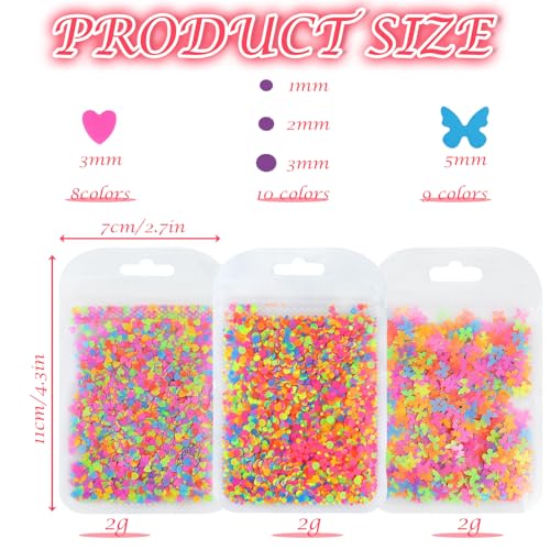 Nagelkunst Glitzer Pailletten,Mini Glitzerpulver Set,3D Klare Ultradünne Nagelkunst,Runde Nägel Kunst Pailletten,Glitzer für Nägel mit Schmetterlinge,Liebe, Nageldekoration für Frauen (Fluoreszenz)