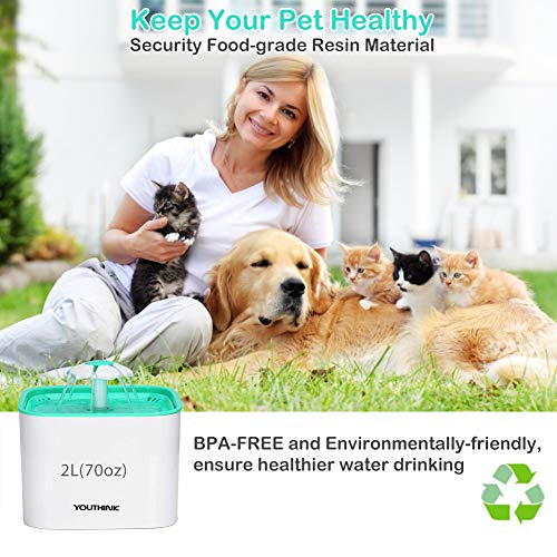 Youthink Cat Water Fountain, 2L Large Capacity Healthy And Hygienic Automatic Ultra Quiet Pet Water Fountain,Cat Water Dispensor With 1 Filter, Keep Pet Healthy, Pet Drinking Fountain For Cat And Dog #TOP3