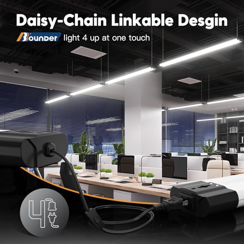 Image of BBOUNDER 12 Pack Linkable LED Shop Light with Reflector, Super Bright 5000K Daylight, 4400 LM, 4 FT, 48 Inch Integrated Fixture for Garage, 40W Equivalent 250W, Surface & Suspension Mount, Black