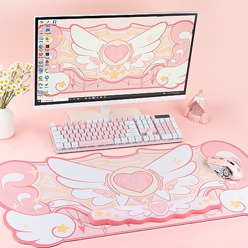 Image of GeekShare Kawaii Mouse Pad Wrist Rest Support Set - Non-Slip Rubber Base Desk Mat and Memory Foam Wrist Rest for Keyboard and Mouse,Perfect for Gaming,or Home Office Work - Star Wings Series