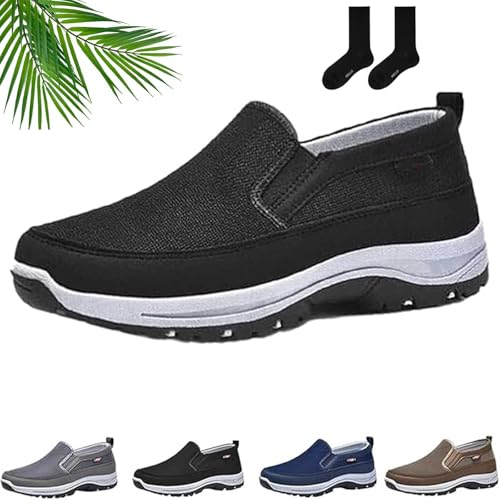Orthowalkway Mens Shoes, Orthowalk Mens Shoes, Men's Arch Support Slip-On Canvas Loafers, Outdoor Mesh Breathable Non Slip Orthopedic Sneakers
