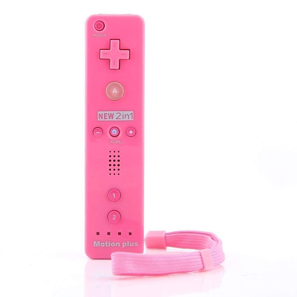 CaaWoo Manette de Jeu Wii et Wii U avec Motion Plus, Contrôleur Nunchuck Câblé, Télécommande avec Mouvement Intégré, Housse de Protection (Rose)