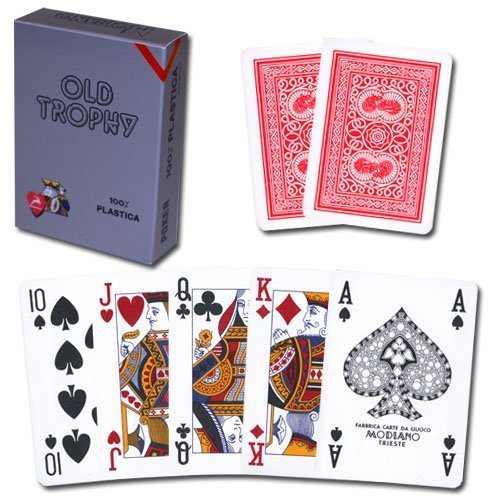 Modiano Old Trophy 100% Plastic 4-Pip Index Playing Cards (Red)