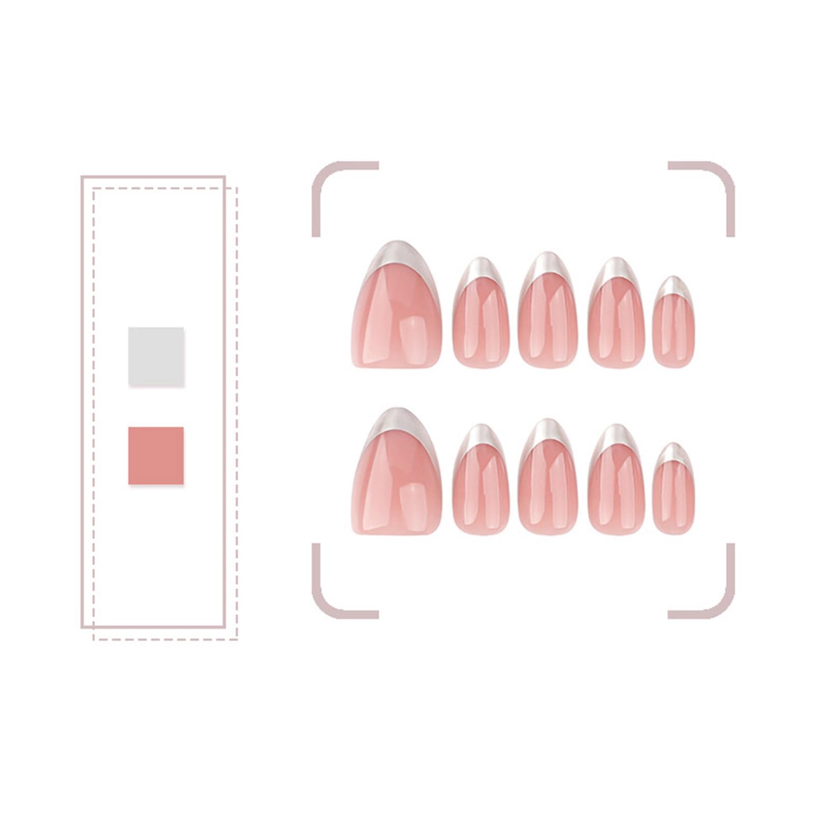 Argento Francese Tip Press On Nails Breve Mandorla Full Covers Unghie finte Semplice Stick On Nails Semplici Unghie Artificiali