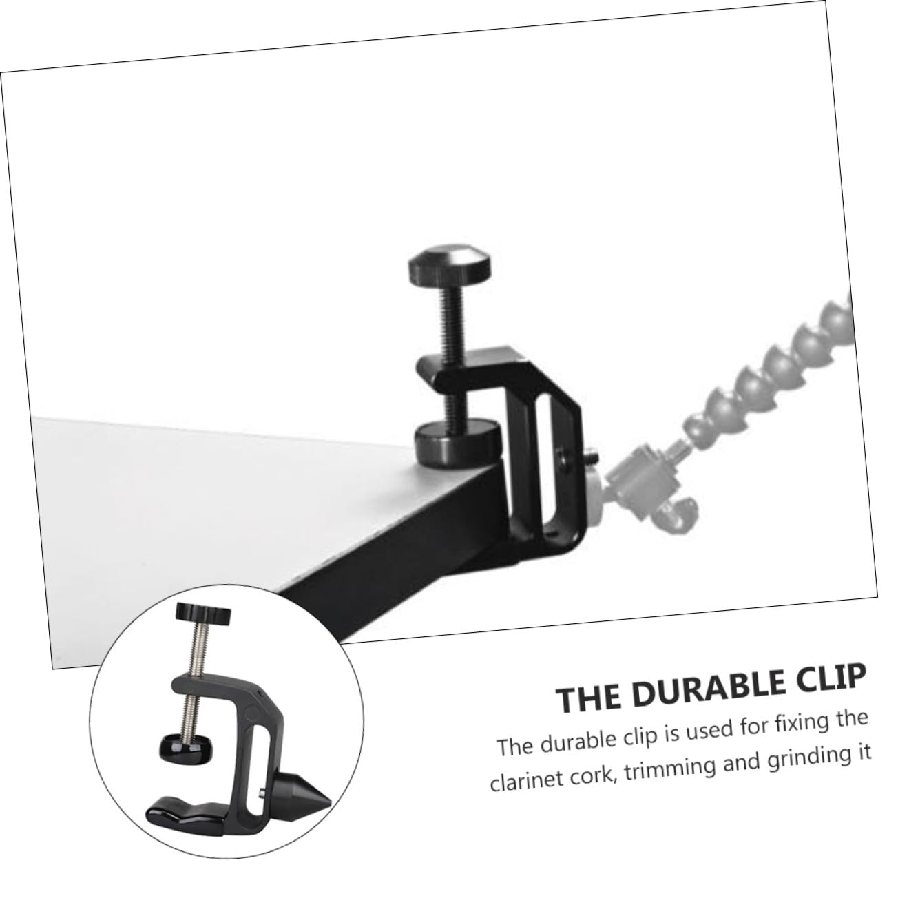 Soporte de Clarinete Práctico de Abs y Metal Soporte de Escritorio Multifuncional para Pulir Corchos Accesorio para Instrumentos Musicales Clip Antideslizante Negro