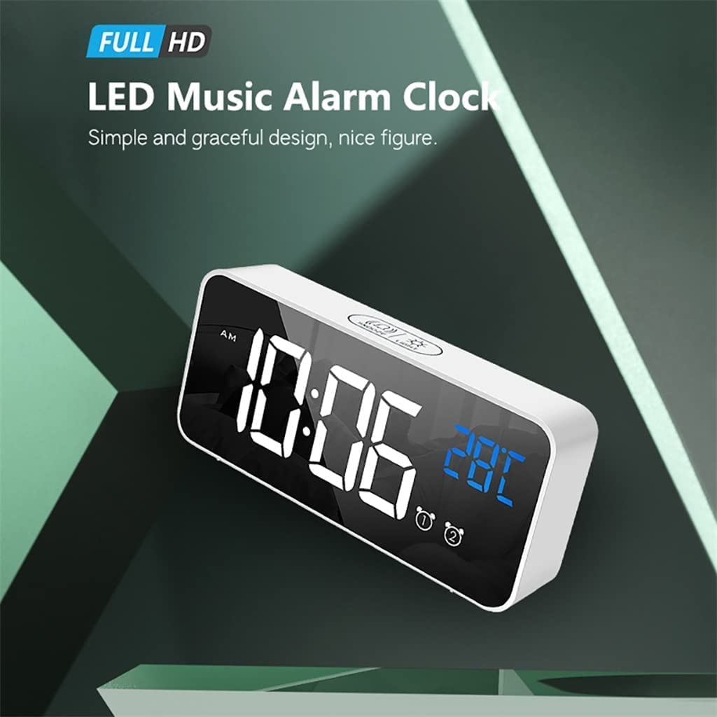 Horloge de Chevet Réveil numérique LED Réveil Miroir Multifonction Horloge de Bureau électronique HD LED Réveil Musical Horloge de Bureau Horloge de Chevet réveil numérique