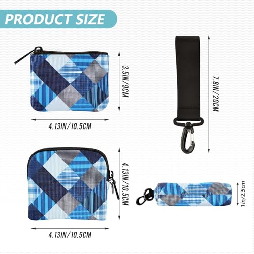Buffalo Plaid Checkered Stripe Black and Blue Dual Coin Purse Credit Card Holder Wallet Thin Flat ID Card Holders Protector with Zipper Coin Pocket for Ladies 2 Packs4