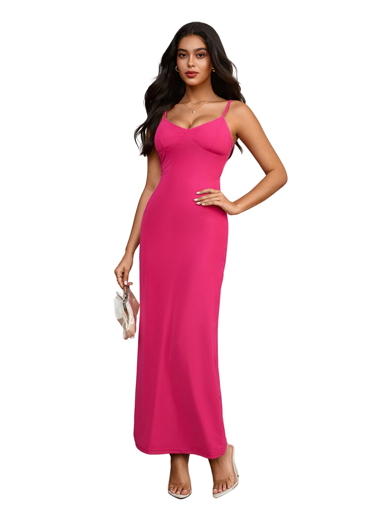 SOLY HUX Women's Summer Maxi Dress Mesh Bodycon Wedding Long Cami Sundress | Elegant, V Neck, Bodycon, Cocktail Party Outfits, Wedding Guest Dress