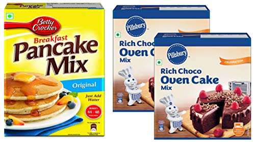 Image of Betty Crocker Pancake Mix, 1 kg and Pillsbury Oven Cake Mix- Moist Supreme Rich Choco - 285g x Pack of 2, 570g