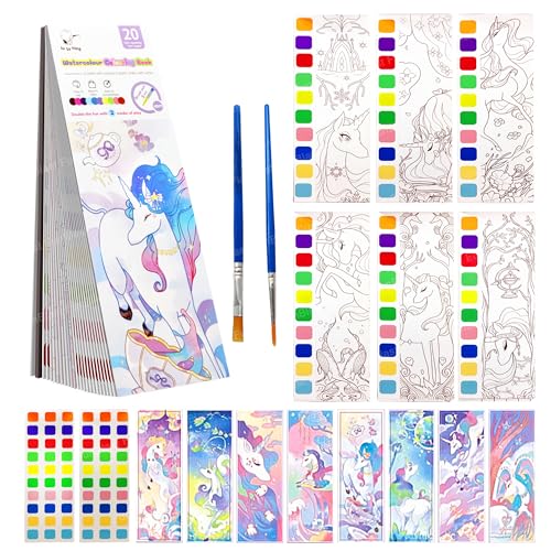 Image of FunBlast 2-in-1 Watercolor Coloring Book for Kids - 20 Sheets Unicorn Painting & Drawing Book with Paint Brush and DIY Bookmark | Magic Water Art Book (Multicolor)