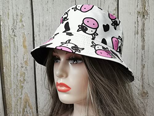 Cow Head Bucket Hat With Pink Mouth For Kids Girl Women, Printed Packable Summer Travel Fisherman Beach Sun Hat Outdoor Cap #TOP5