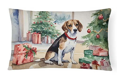 Caroline's Treasures DAC1248PW1216 Beagle Christmas Fabric Decorative Pillow Machine Washable, Indoor Outdoor Decorative Pillow for Couch, Bed or Patio, 12HX16W
