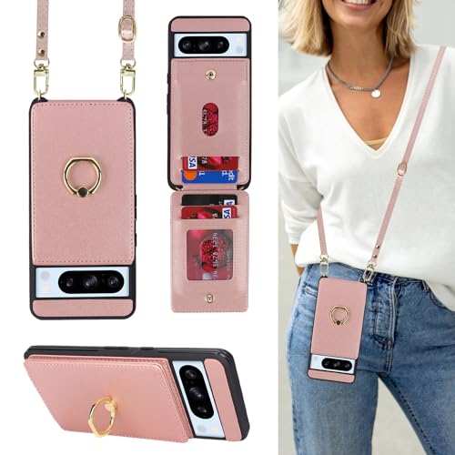 Lipvina for Google Pixel 8 Pro Case with Card Holder and Strap for Women,Crossbody Lanyard,RFID Blocking,Ring Stand,Snap Clasp,Phone Wallet Cases 6.7 inch(Rose Gold) by Lipvina - Used condition - US$5.25