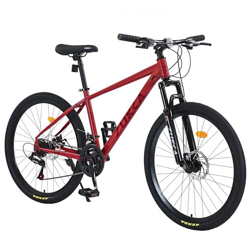 Front Suspension Hardtail Mountain Trail Bike 26 Inch, Mountain Bike for Mens Womens Student Work with 24-Speed Dual Disc Brakes Hardtail Bicycles?Steel Frame,Adjustable Comfortable Saddle?Red
