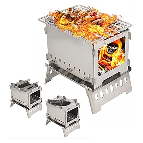 Exnemel Klappbarer Campingkocher, Tragbarer Winddichter Holzofen Camping Kompakt Leichter Klappbarer Grill Campinggrill zum Wandern Reisen Angeln Rucksack Trekking Picknick Cover