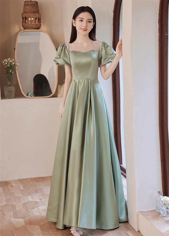 LIUZHONGQIN レディース ドレス ワンピース ウェディングドレス 半袖 無地 マキシ丈 ハイウエスト 大きいサイズ エレガ