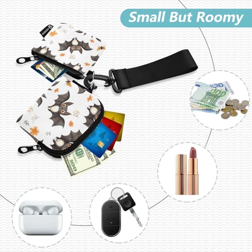 Cartoon Cute Bats White Women's Wallets Card Cases Slim Detachable ID Card Holders Protector with Wristle Strap for Men Women 2 Packs2