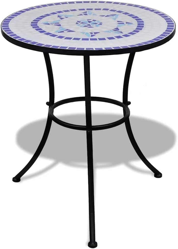 vidaXL Garden Table Blue and White Tough Iron Frame 23.6 in Diameter