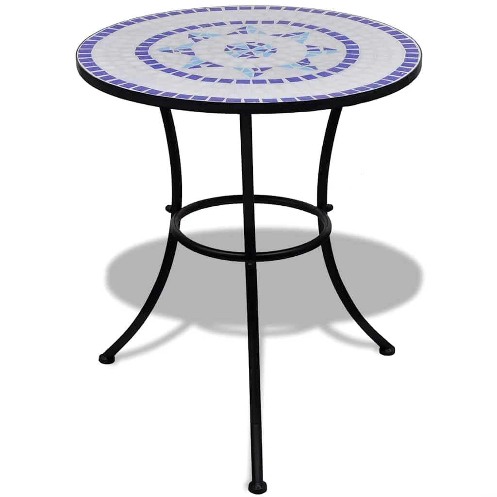 Blue Mosaic Bistro Table 60 x 70 cm, Powder-Coated Iron Frame & Ceramic Top, Easy-Assembly Outdoor Coffee for Garden, Patio, Balcony, Small Spaces