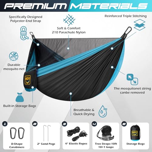 Image of Camping Hammock Mosquito Net,Double & Single Portable Hammocks Hammocks with 2 Tree Straps,Hammock Tent for Travel Camping,Camping Accessories for Indoor Outdoor Hiking Backpacking Backyard Beach