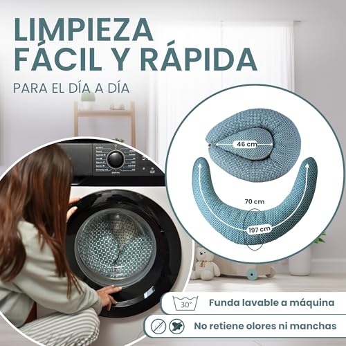 MATERNIKA Almofada de grávida e almofada de amamentação – tamanho XL e multifuncional 3 em 1, para dormir, para a amamentação e como ninho para bebé com enchimento de espuma viscoelástica – Inclui