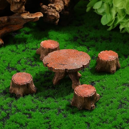 5 Pcs Fairy Garden Accessories Miniature Table and Chairs Set Micro Landscape Decoration Mini Resin Village Furniture Ornaments Kit for DIY Craft Gift Dollhouse Succulents Home Outdoor Decoration