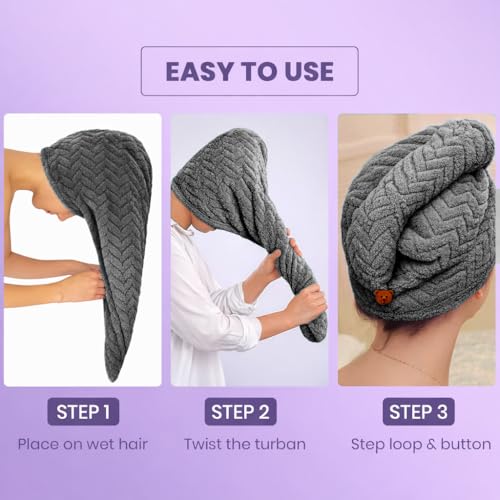 Image of MAXOSHINE Hair Towel Wrap for Women-Quick Drying Microfiber Towel for Hair with Elastic Loop for Tying-Super Absorbent Head Towels Wrap for Ladies Hair Turban Pack of 2