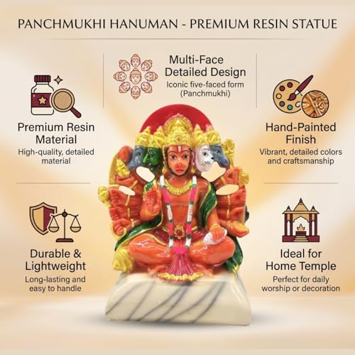 Image of Blessing Hanuman Idol - Multicolor Sitting Bajrangbali Murti with Gada for Home Temple Decor | Lord Hanuman Ji Statue for Strength, Protection & Devotion | Puja Showpiece Gift (15 cm Hanuman ji)