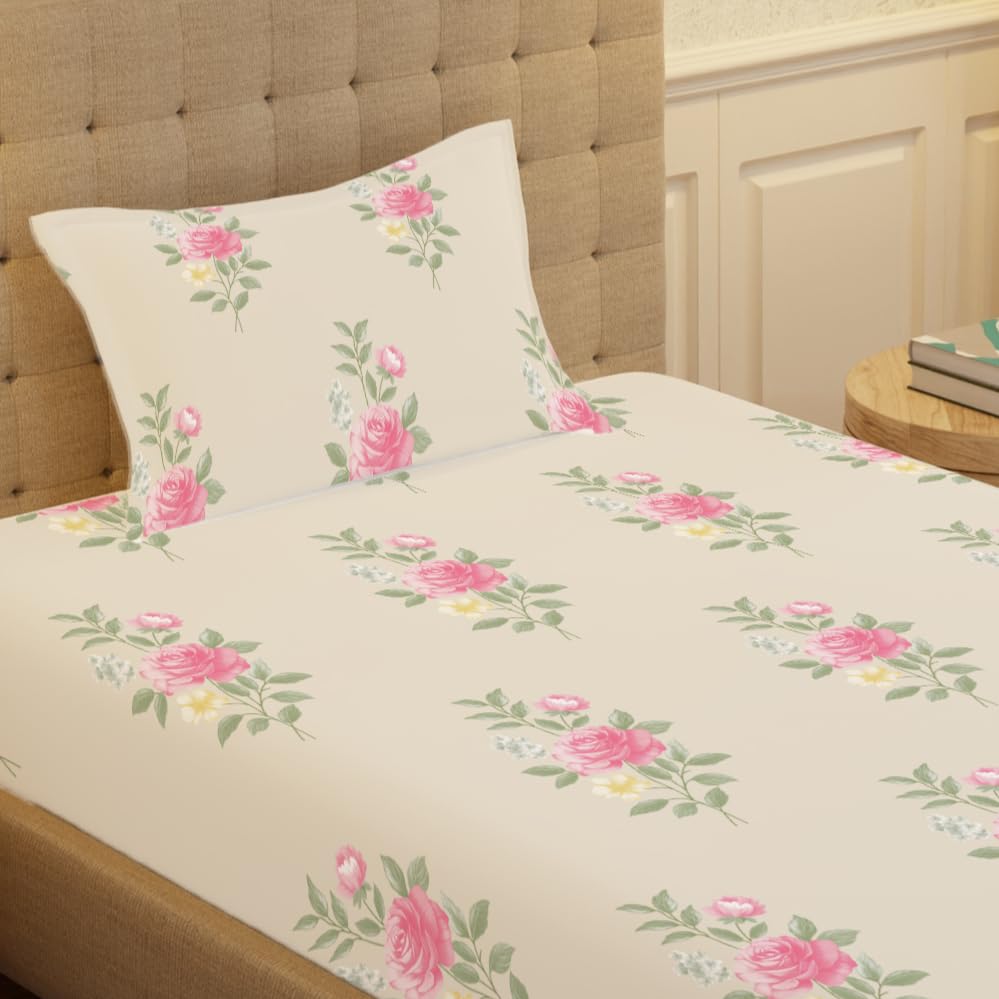 Urban Space 100% Cotton bedsheet for Single Bed, 200 TC Single Bed Sheet, Cotton bedsheet with 1 Pillow Cover (58 x 90 inches, Vintage Rose Soft Brown)