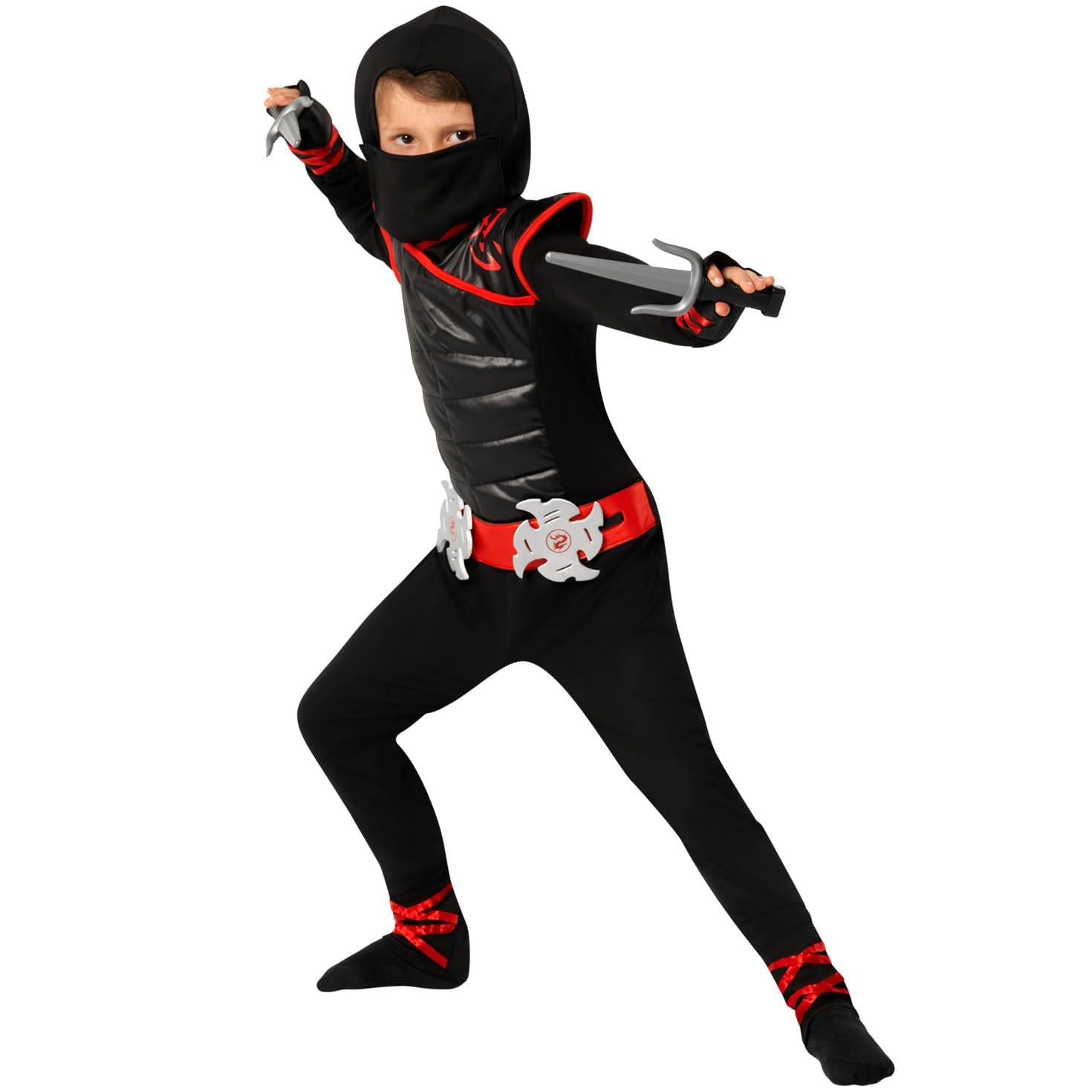 Morph Costume Ninja Bambino, Costume Halloween Bambino | Tuta con Muscoli, Maschera, Guanti, Stelle & Daghe, Cintura Integrata, Perfetto per Halloween, Ideale per il Gioco di Ruolo