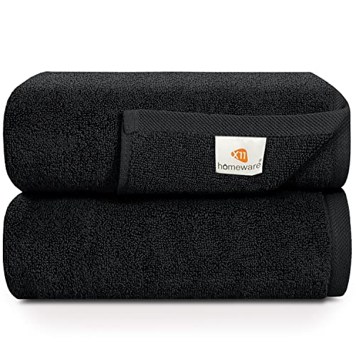 X11 Homeware Lot de 2 Serviettes de Bain en Coton égyptien 600 g/m² de qualité hôtelière 75 x 145 cm, Noir, 75 x 145 cm Cover