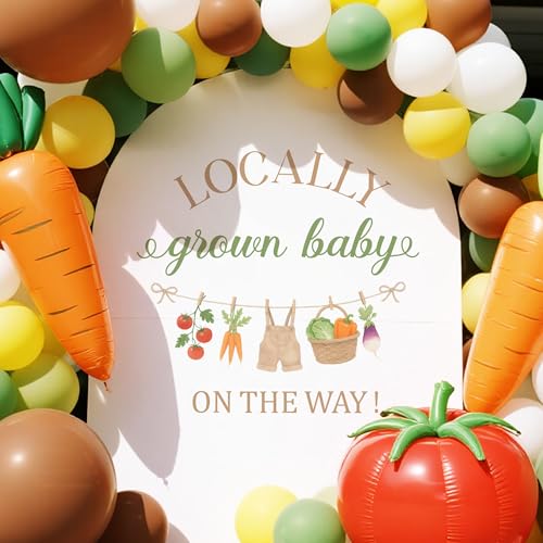 JTUYYT Locally Grown Baby On The Way Wall Decal Vegetable and Fruit Market Themed Baby Shower Party Decorations Pregnancy Announcement Party Balloon Arch Backdrop Sign