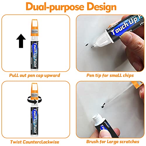 Myprokit Touch Up Paint For Cars, White Car Scratch Remover Car Paint, 2 In 1 Touch Up Paint Pen For Various Cars, Quick Drying & Waterproof Automotive Paint For Car Scratch Chip Repair 0.4 Fl Oz #TOP2