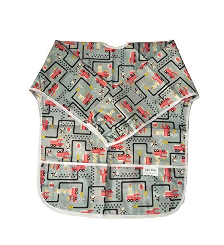 FixtureDisplays Waterproof Sleeved Bib, Baby Bib, Washable Toddler Bib with Red Cars Pattern (6-24 Months) 18812-CAR-NF No