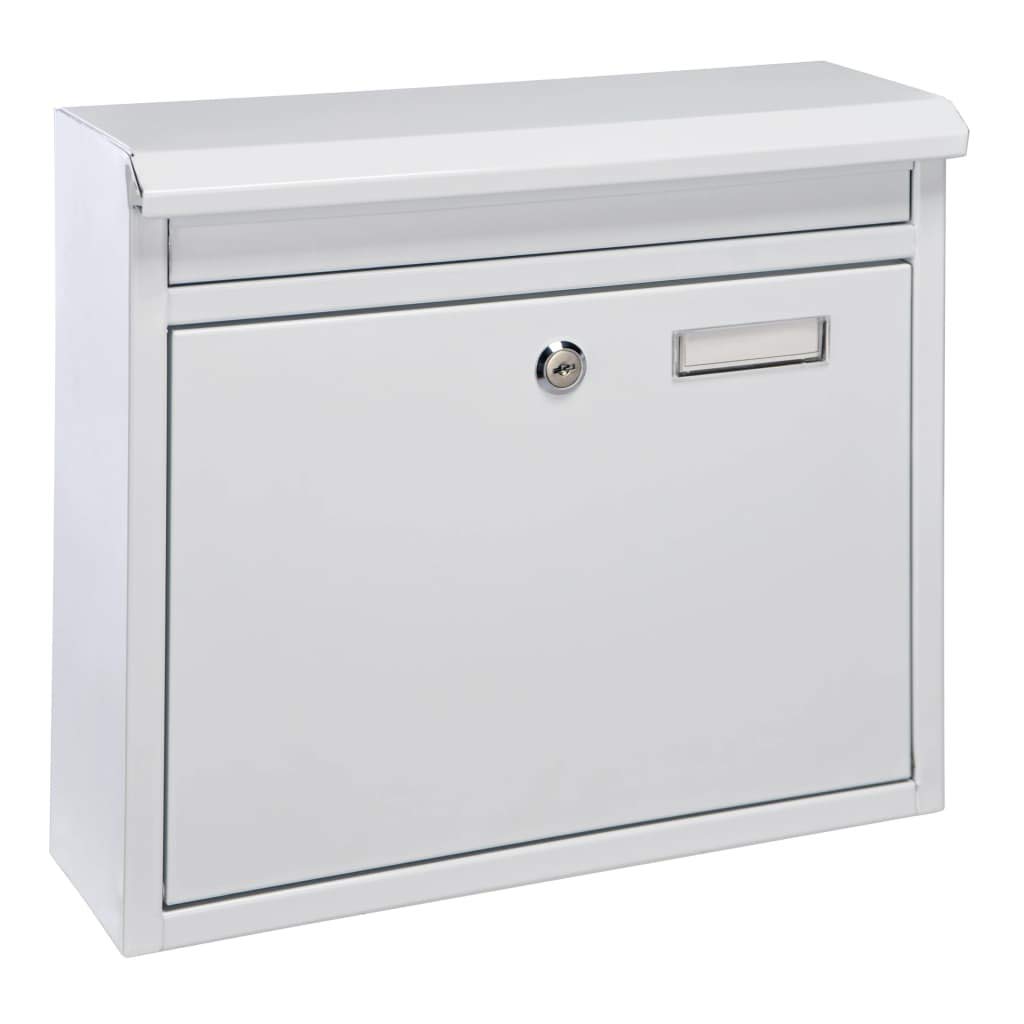 Haushalt International Briefkasten aus Metall Weiss mit 2 Schlüssel und Namensschild 60602