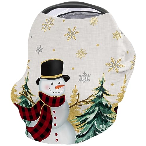 Nursing Cover for Breastfeeding Scarf, Snowman Gold Snowflake Xmas Tree Christmas Baby Car Covers Super Soft Multi Use for Canopy Shopping Cart Cover Blanket Stroller Cover