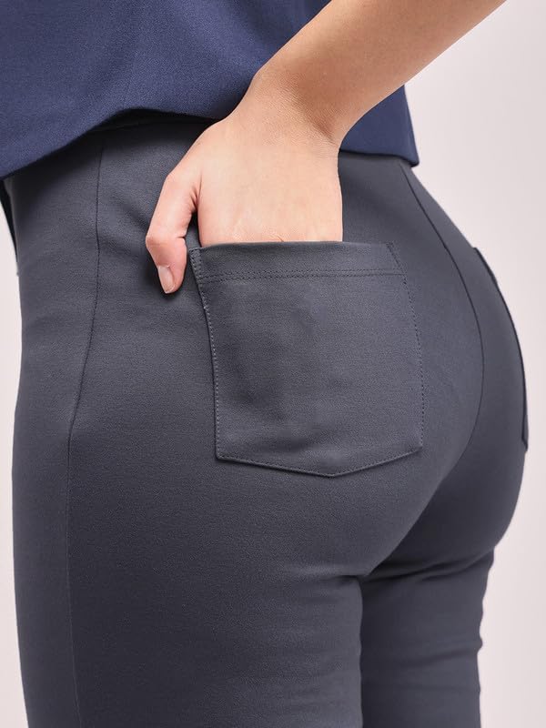Image of FableStreet Women's Bootcut Stretch Livin Trousers | Nylon Rayon with Mid-Rise Waist | Solid Pattern & Plain Weave Fabric | Office Wear & Business Meetings