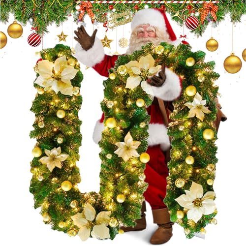 Fancysky Guirnaldas Navideñas con Luces LED, 1.8m, Corona Artificial, Decoración Navideña, Se...