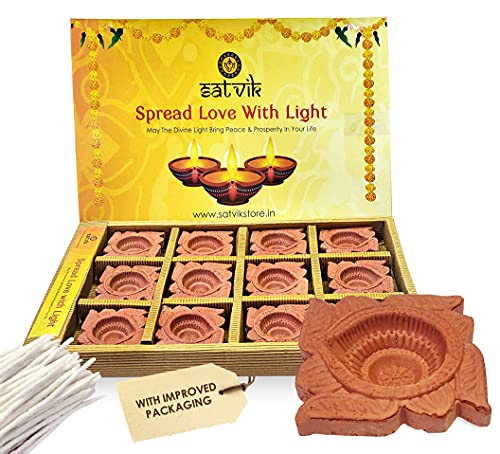 Craftsman 12 Pc Set Clay Diya Diwali Dia with Cotton Wicks for Puja Pooja Traditional Handmade Terracotta Earthen Vilakku Oil Lamp Diyas Natural Mitti Welcome Deepawali Decoration Indian Gift Items