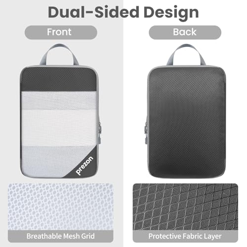 Versatile 6-Set Compression Hollow Packing Cubes, Full Open Visible Design, Space-Saving and Lightweight, Customized Cationic Material, Portable and Durable Luggage Organizer, Grey - Image 4