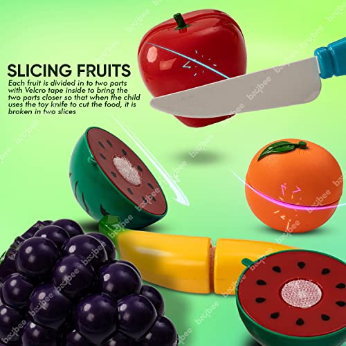 Image of Baybee Fruit Cutting Toy Set for Kids | 5pcs Sliceable Fruits with Knife & Cutting Board | Pretend Play Kitchen Set for Toddlers 2+ Years