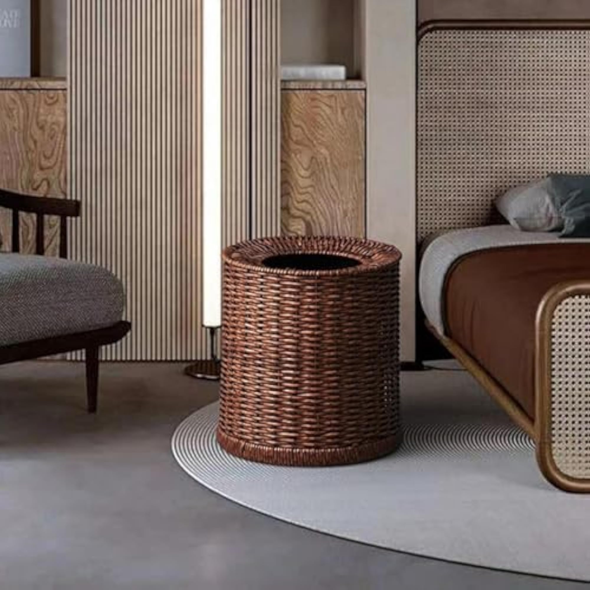 Imitation Rattan Trash Can for Home